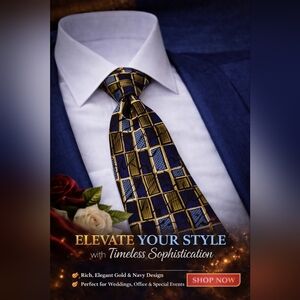 Jimmy Z Navy Gold Geometric Silk Men’s Tie
